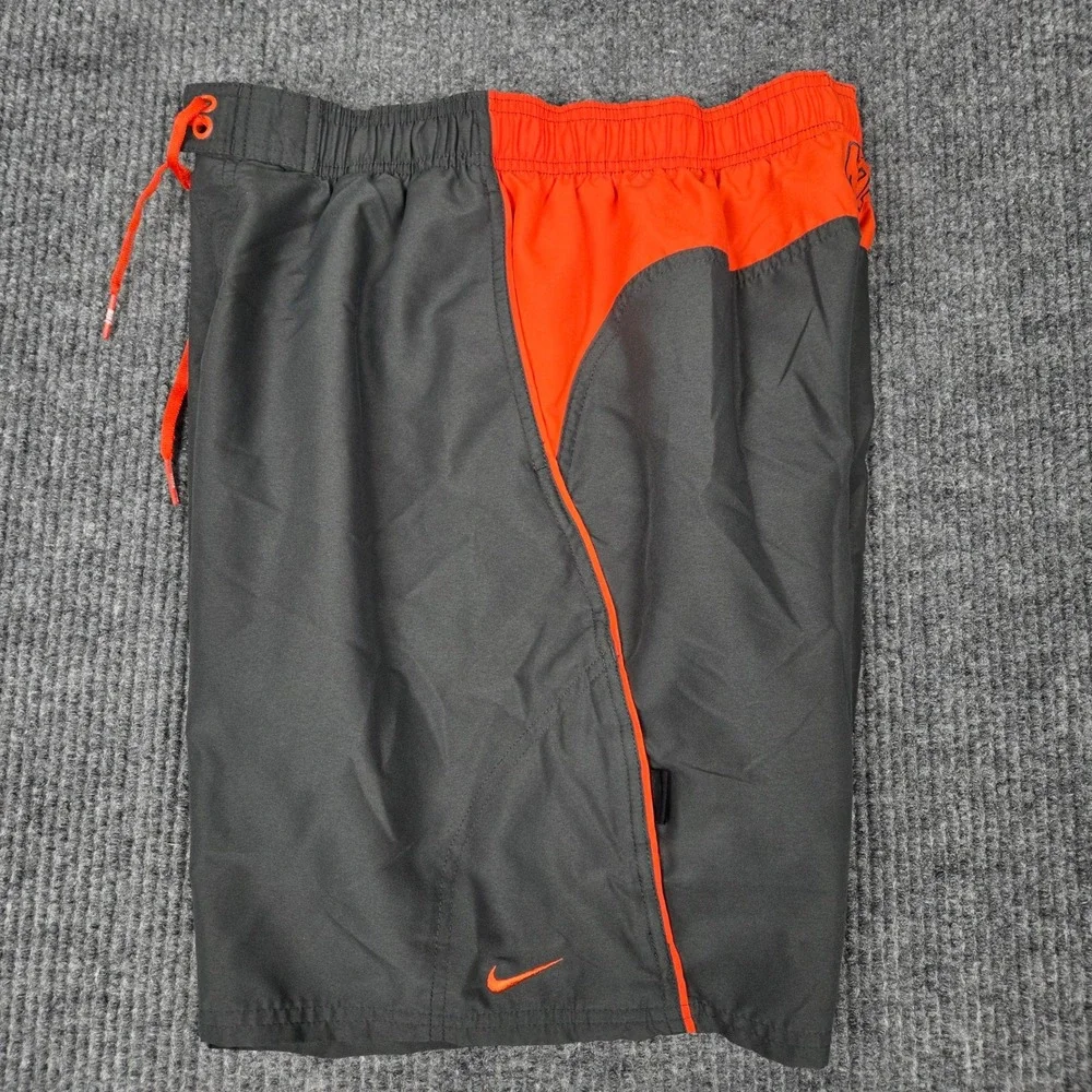 Nike Mens Swim Trunks Grey Orange Board Shorts Mesh Lined Medium RN37966